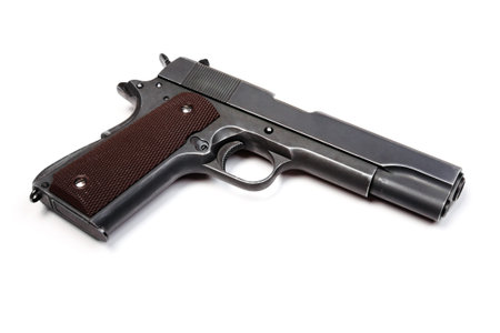 Grey army pistol isolated on a white background. Studio shot.の写真素材