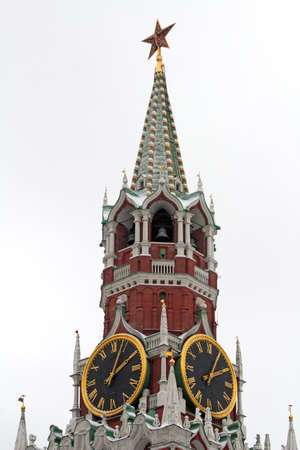 Russian Federation, Moscow, Red Square, Moscow Kremlin, Clock On A Spasskaya Tower. Winter 2013.の写真素材
