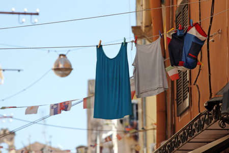 Laundry hanging to dry. Old Kerkyra town, Corfu Island, Greece.の写真素材