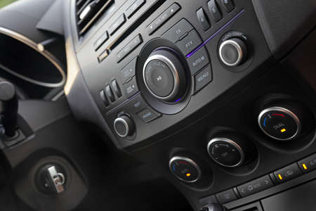 Modern car audio control close-up, shallow DOFのeditorial素材