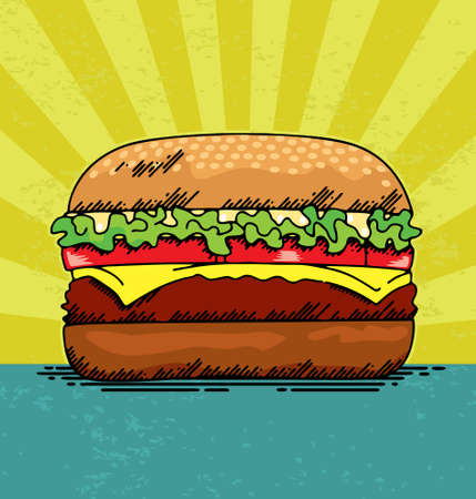 Vector illustration of a juicy hamburger.のイラスト素材