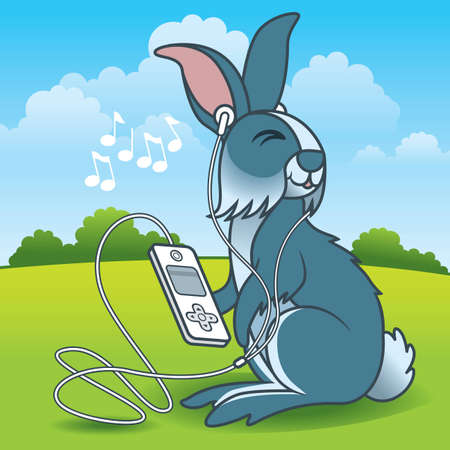 Cartoon Rabbit Listening to Music - More Easter illustrations in my portfolio.のイラスト素材