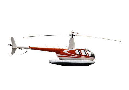 A passenger helicopter and seagulls. Isolated on whiteの写真素材