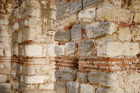 ancient stone wall with arch in Nesebarの写真素材