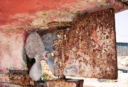 Old screw propeller in the rustic ship