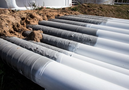 steel pipes on a newly built industrial enterprisesの写真素材