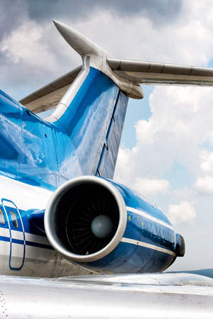 Engine and tail detail of business jet airplane.の写真素材