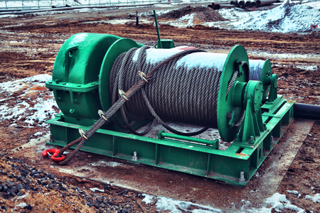Big Stationary Winch With Steel Wire Cable.の写真素材