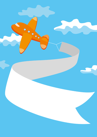 Retro airplane with a banner in blue sky. Vector illustration.のイラスト素材