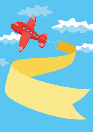 Retro airplane with a banner in blue sky. Vector illustration.のイラスト素材