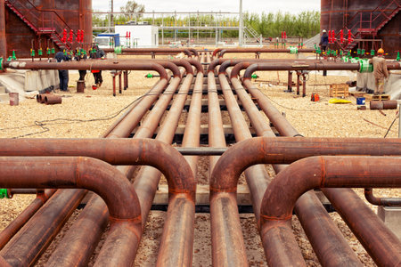 Gas pipes outside. Steel pipes for replacement of communications. Emergency work.