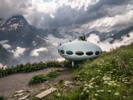 mini hotel in the mountain village of Dombayのeditorial素材