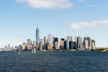 New York, USA - September 20, 2015: View of the world center of Manhattan in New York City from the ferry from Staten Islandのeditorial素材