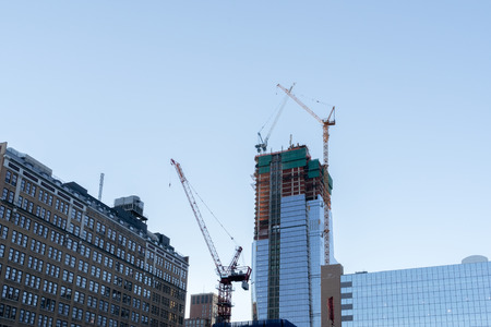 New York, USA - September 21, 2015: Skyscraper construction on the street of New York.のeditorial素材