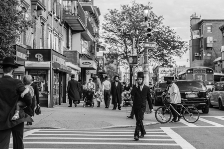 New York, USA - September 22, 2015: Jewish hassidic men cross the street.のeditorial素材