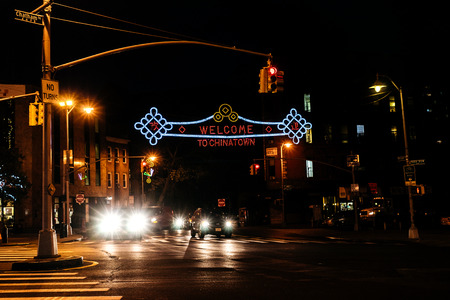 New York, USA - September 22, 2015: Illuminated sign "Welcome to Chinatown" in New York.のeditorial素材