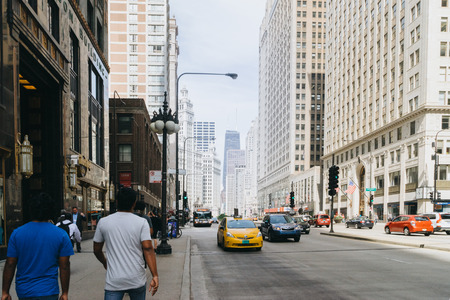Chicago, USA - September 24, 2015: People and cars on the street of Chicago, Illinoisのeditorial素材