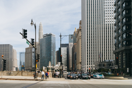 Chicago, USA - September 24, 2015: People and cars on the street of Chicago, Illinoisのeditorial素材