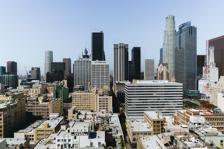 Los Angeles, USA - September 26, 2015: View of Los Angeles city from the roof of building.のeditorial素材