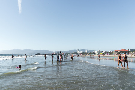Los Angeles, USA - September 27, 2015: People are walking on Venice beach, California.のeditorial素材