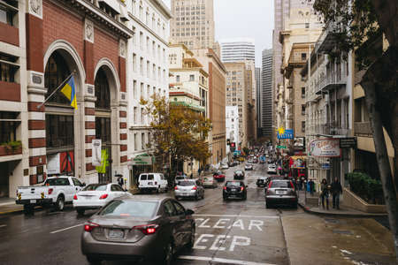 San Francisco, USA - October 1, 2015: View of a typical road of downtown in San Francisco.のeditorial素材