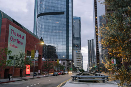 Los Angeles, USA - October 5, 2015: Traffic and buildings on the Street, in the Financial District, Los Angeles, California.のeditorial素材