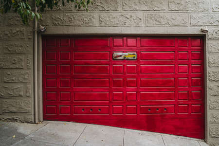Cozy style red garage gateのeditorial素材