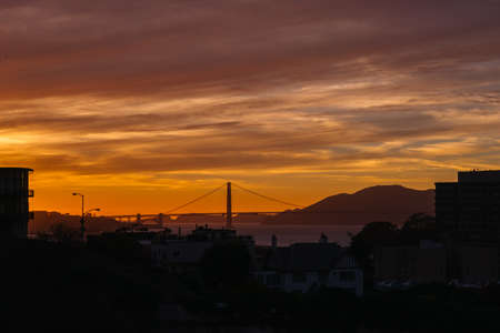 San Francisco, USA - September 30, 2015: Oakland Bay bridge at sunset in San Franciscoのeditorial素材