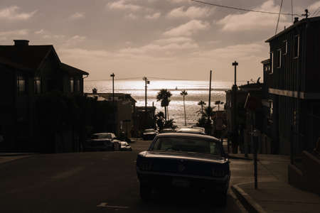 Los Angeles, USA - October 4, 2015: Cars on the street of Manhattan beach.のeditorial素材