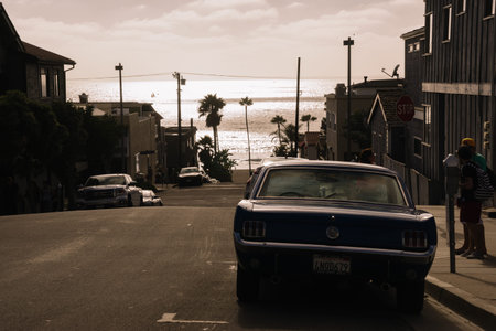 Los Angeles, USA - October 4, 2015: Cars on the street of Manhattan beach.のeditorial素材