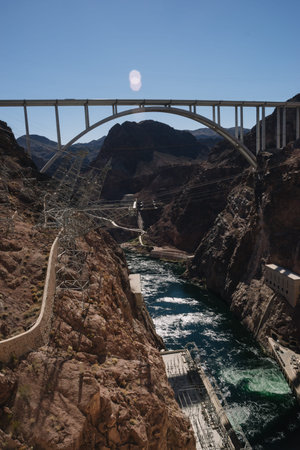 Nevada, USA - October 3, 2015: High Angle View Hoover Dam, Nevada, USA