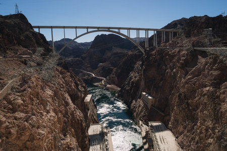Nevada, USA - October 3, 2015: High Angle View Hoover Dam, Nevada, USA
