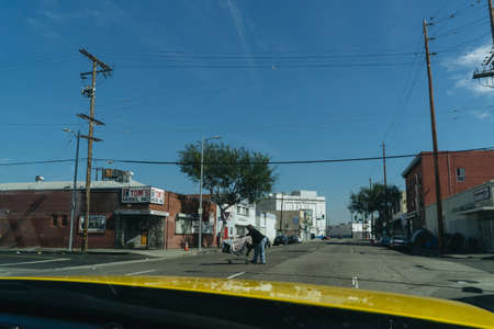 Los Angeles, USA - September 28, 2015: Homeless black man in skid row of Los Angeles.のeditorial素材