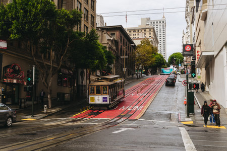 San Francisco, USA - October 1, 2015: Cable car on the street of San Francisco, CA