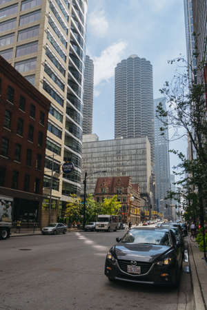 Chicago, IL, USA â September 25, 2015: Marina City Towers in Downtown Chicago. Buildings for parking.のeditorial素材