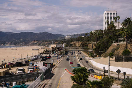 Los Angeles, USA - October 4, 2015: Cars on the street of Santa Monica.のeditorial素材