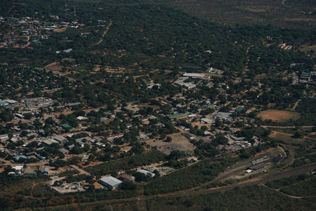 View of the village from a helicopter on the way to Victoria Falls, Zimbabwe.の写真素材