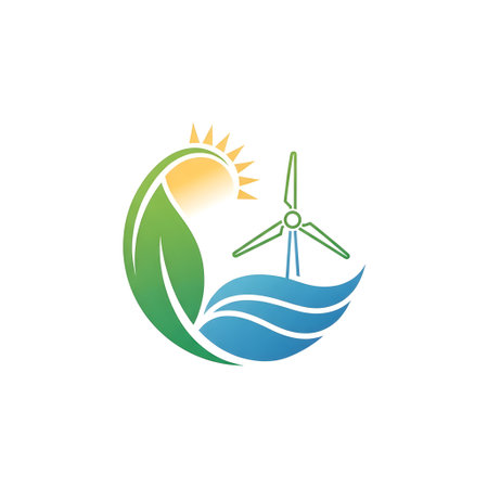 Wind energy vector logo design. Windmill and leaf icon design.の素材