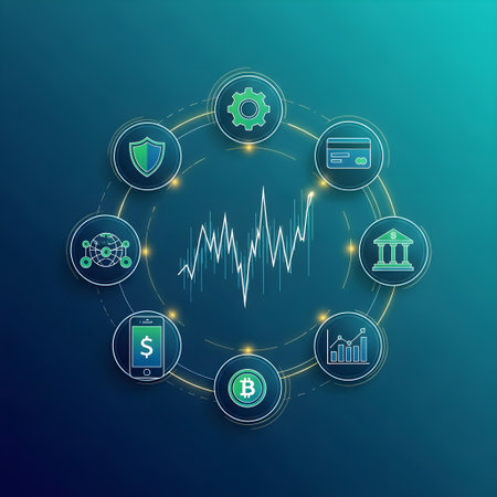 Vector illustration of blockchain technology and cryptocurrency concept with thin line icons.の素材