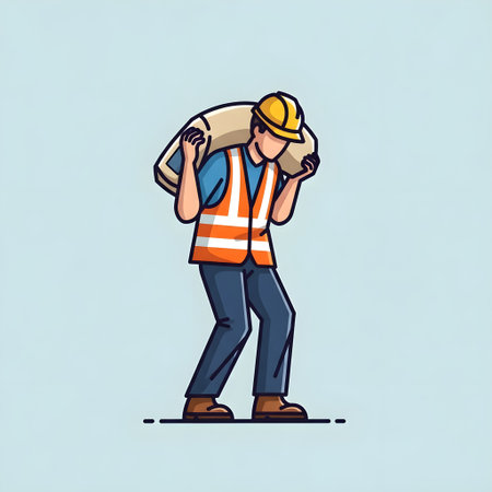 Construction worker with hardhat. Vector illustration in flat cartoon style.の素材