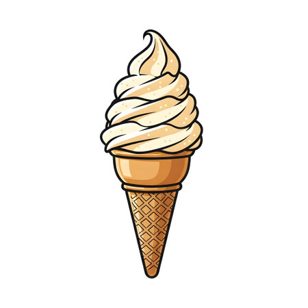 Ice cream in a waffle cone. Vector illustration on white background.の素材