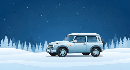 Illustration of a retro car in the winter forest. Vector illustration.の素材
