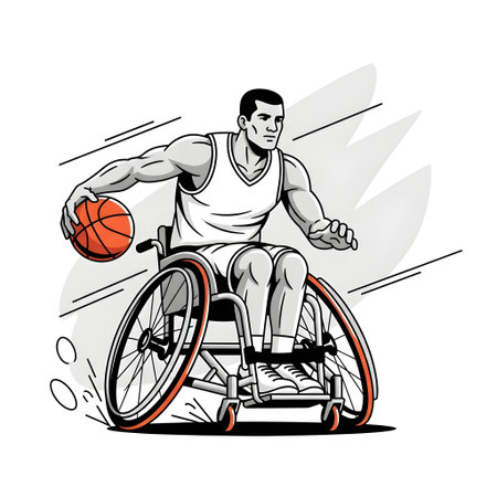 Handicapped man in a wheelchair playing basketball. Vector illustration.の素材