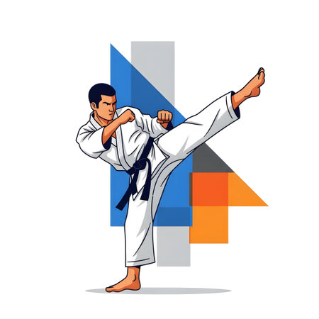 Taekwondo. Karate fighter. Vector illustration. Isolated on white background.の素材