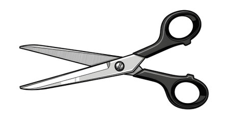 Illustration of a pair of black scissors isolated on a white backgroundの素材