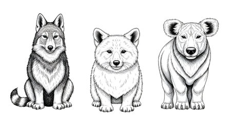 Set of vector hand drawn dogs. Canine, wolf and bear.の素材