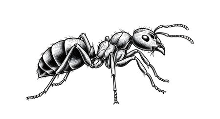 Ant engraving vector illustration. Scratch board style imitation. Black and white hand drawn image.の素材