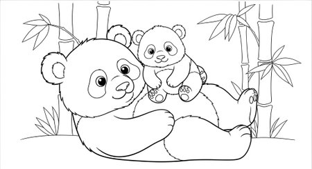 Coloring book for children: Mother panda and baby pandaの素材