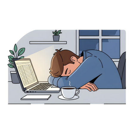 Illustration of a man sleeping in front of a laptop. Vector illustration.の素材
