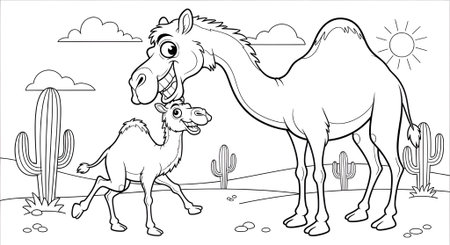 Coloring Page Outline Of a camel and a cactus.の素材